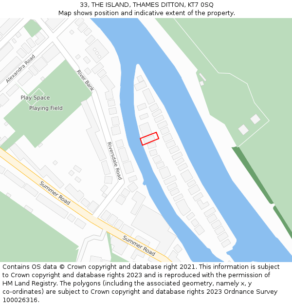 33, THE ISLAND, THAMES DITTON, KT7 0SQ: Location map and indicative extent of plot