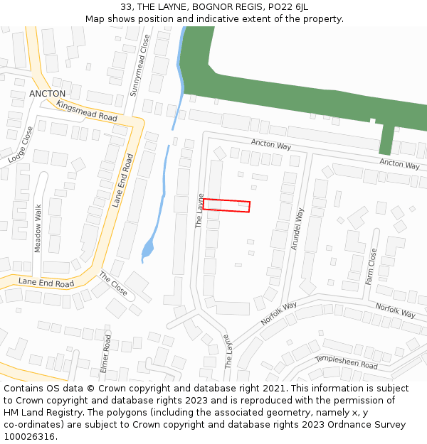 33, THE LAYNE, BOGNOR REGIS, PO22 6JL: Location map and indicative extent of plot