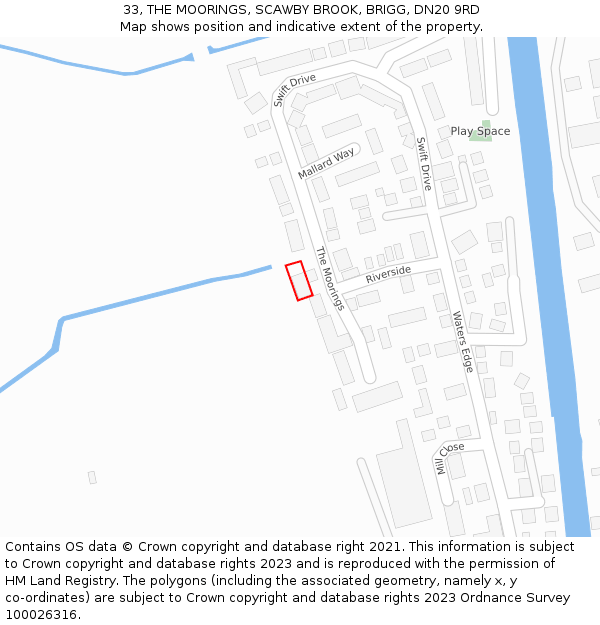 33, THE MOORINGS, SCAWBY BROOK, BRIGG, DN20 9RD: Location map and indicative extent of plot