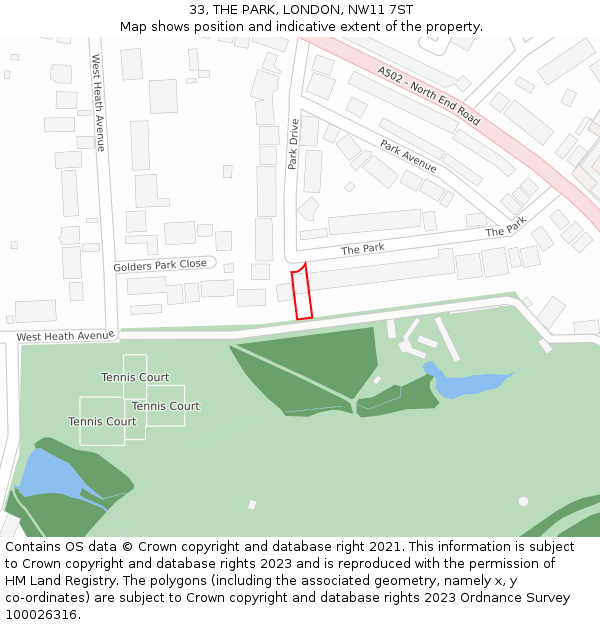 33, THE PARK, LONDON, NW11 7ST: Location map and indicative extent of plot