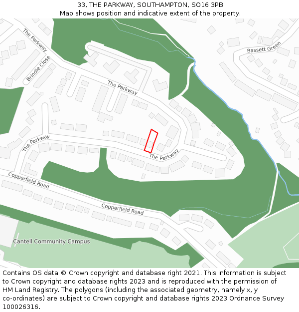 33, THE PARKWAY, SOUTHAMPTON, SO16 3PB: Location map and indicative extent of plot