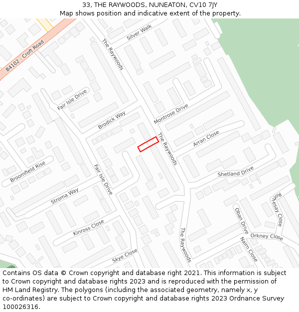 33, THE RAYWOODS, NUNEATON, CV10 7JY: Location map and indicative extent of plot