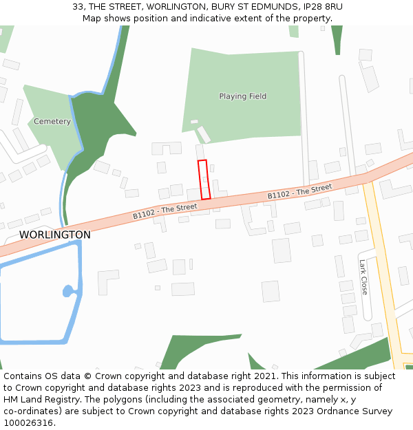 33, THE STREET, WORLINGTON, BURY ST EDMUNDS, IP28 8RU: Location map and indicative extent of plot