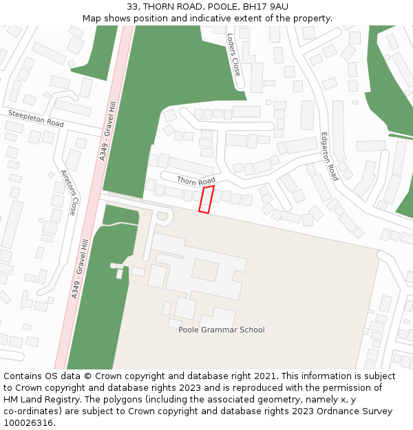 33, THORN ROAD, POOLE, BH17 9AU: Location map and indicative extent of plot