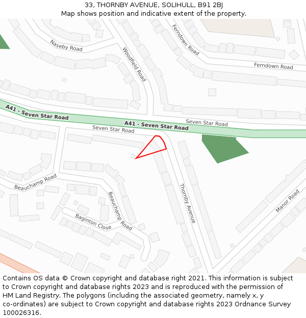 33, THORNBY AVENUE, SOLIHULL, B91 2BJ: Location map and indicative extent of plot