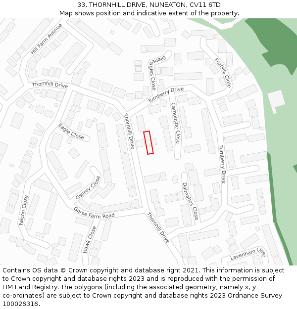 33, THORNHILL DRIVE, NUNEATON, CV11 6TD: Location map and indicative extent of plot