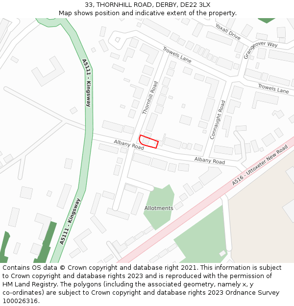 33, THORNHILL ROAD, DERBY, DE22 3LX: Location map and indicative extent of plot