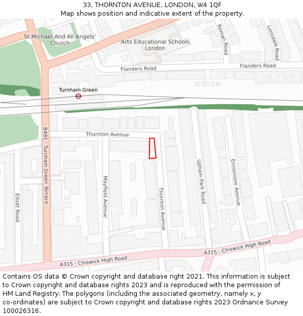 33, THORNTON AVENUE, LONDON, W4 1QF: Location map and indicative extent of plot