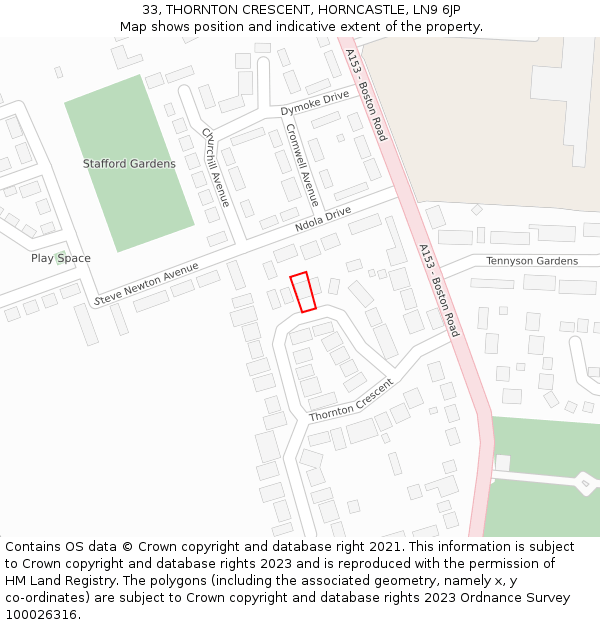 33, THORNTON CRESCENT, HORNCASTLE, LN9 6JP: Location map and indicative extent of plot