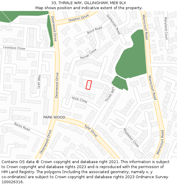 33, THRALE WAY, GILLINGHAM, ME8 9LX: Location map and indicative extent of plot