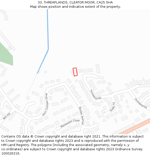 33, THREAPLANDS, CLEATOR MOOR, CA25 5HA: Location map and indicative extent of plot