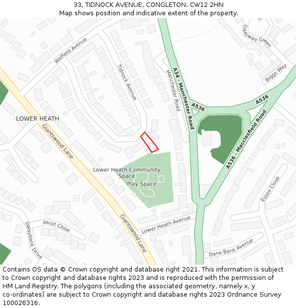 33, TIDNOCK AVENUE, CONGLETON, CW12 2HN: Location map and indicative extent of plot