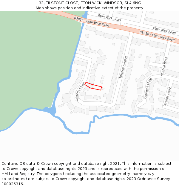 33, TILSTONE CLOSE, ETON WICK, WINDSOR, SL4 6NG: Location map and indicative extent of plot