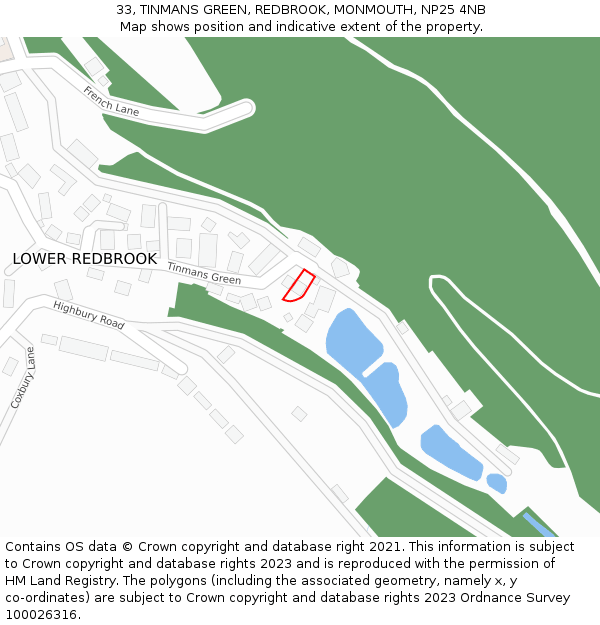 33, TINMANS GREEN, REDBROOK, MONMOUTH, NP25 4NB: Location map and indicative extent of plot