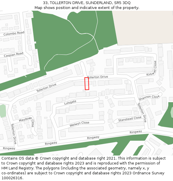 33, TOLLERTON DRIVE, SUNDERLAND, SR5 3DQ: Location map and indicative extent of plot