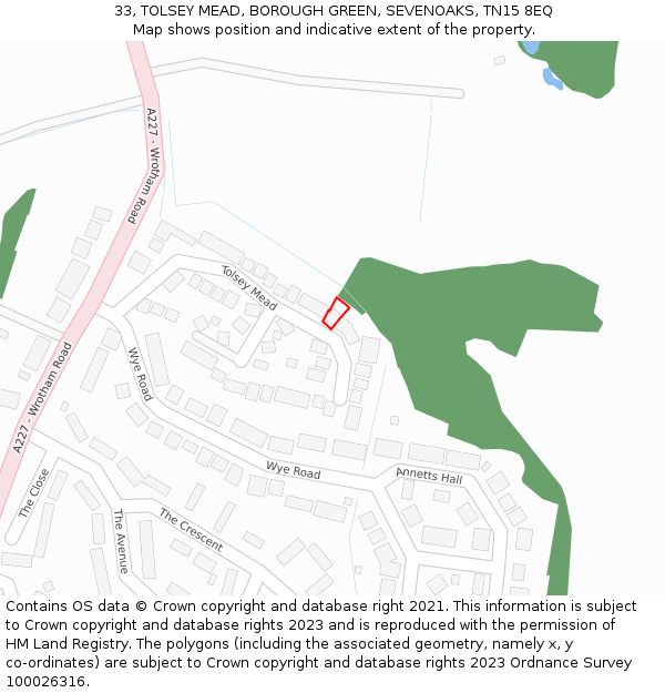 33, TOLSEY MEAD, BOROUGH GREEN, SEVENOAKS, TN15 8EQ: Location map and indicative extent of plot