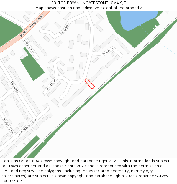 33, TOR BRYAN, INGATESTONE, CM4 9JZ: Location map and indicative extent of plot