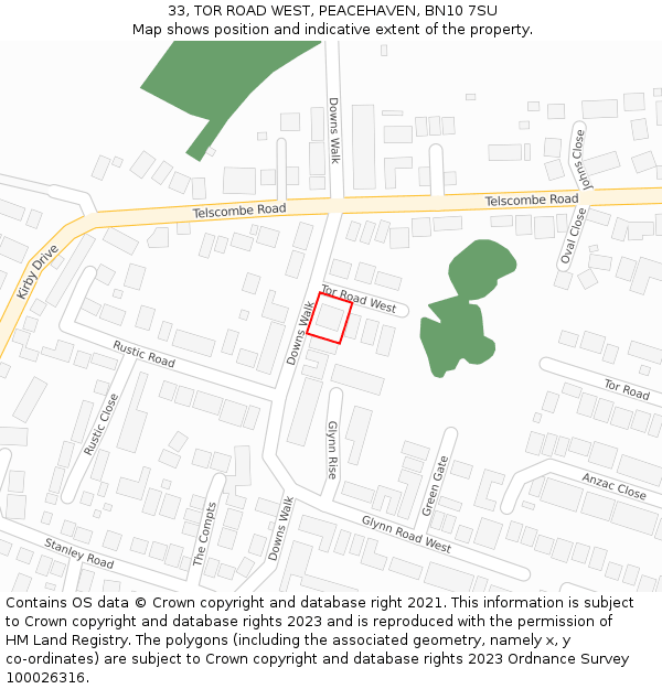 33, TOR ROAD WEST, PEACEHAVEN, BN10 7SU: Location map and indicative extent of plot