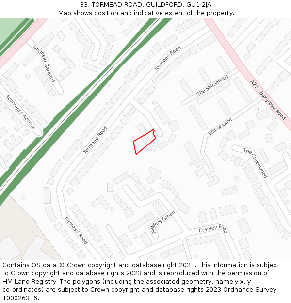 33, TORMEAD ROAD, GUILDFORD, GU1 2JA: Location map and indicative extent of plot