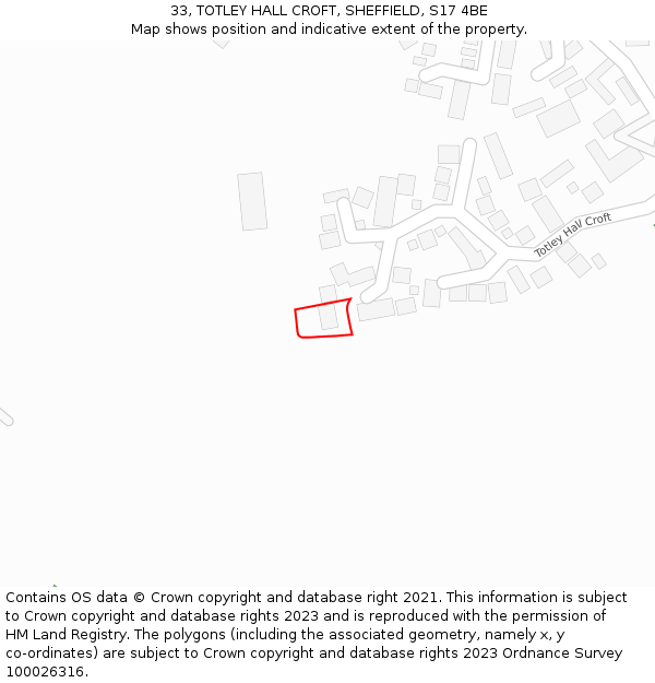 33, TOTLEY HALL CROFT, SHEFFIELD, S17 4BE: Location map and indicative extent of plot