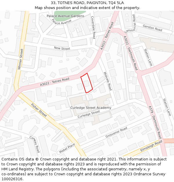33, TOTNES ROAD, PAIGNTON, TQ4 5LA: Location map and indicative extent of plot