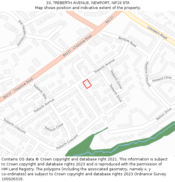 33, TREBERTH AVENUE, NEWPORT, NP19 9TA: Location map and indicative extent of plot