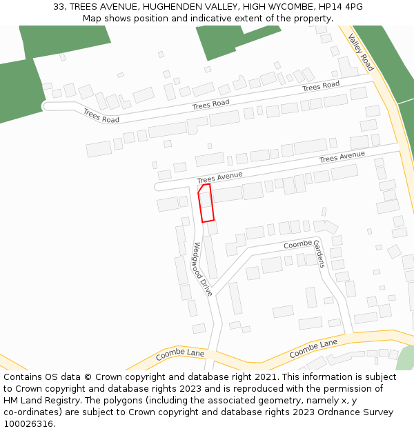 33, TREES AVENUE, HUGHENDEN VALLEY, HIGH WYCOMBE, HP14 4PG: Location map and indicative extent of plot