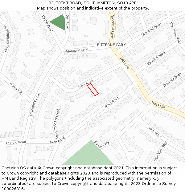 33, TRENT ROAD, SOUTHAMPTON, SO18 4PR: Location map and indicative extent of plot