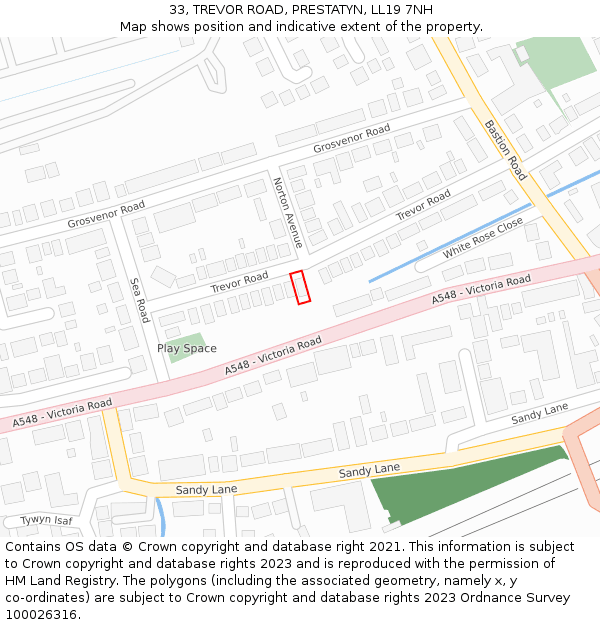 33, TREVOR ROAD, PRESTATYN, LL19 7NH: Location map and indicative extent of plot