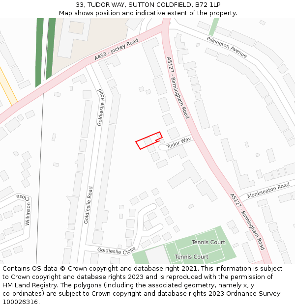 33, TUDOR WAY, SUTTON COLDFIELD, B72 1LP: Location map and indicative extent of plot