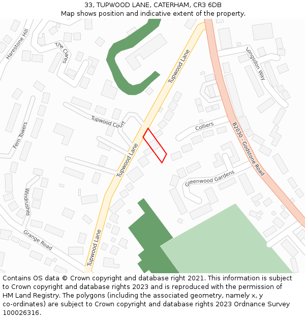 33, TUPWOOD LANE, CATERHAM, CR3 6DB: Location map and indicative extent of plot