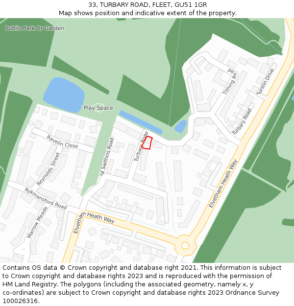 33, TURBARY ROAD, FLEET, GU51 1GR: Location map and indicative extent of plot