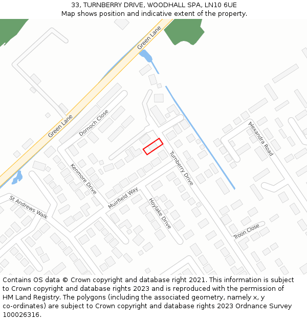 33, TURNBERRY DRIVE, WOODHALL SPA, LN10 6UE: Location map and indicative extent of plot