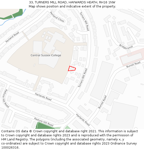 33, TURNERS MILL ROAD, HAYWARDS HEATH, RH16 1NW: Location map and indicative extent of plot