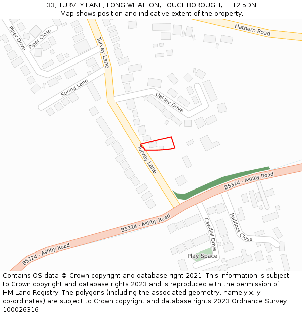 33, TURVEY LANE, LONG WHATTON, LOUGHBOROUGH, LE12 5DN: Location map and indicative extent of plot