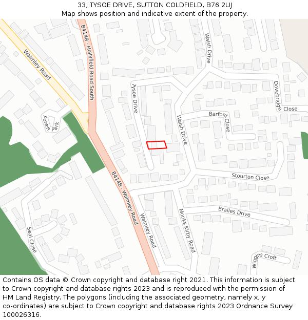 33, TYSOE DRIVE, SUTTON COLDFIELD, B76 2UJ: Location map and indicative extent of plot