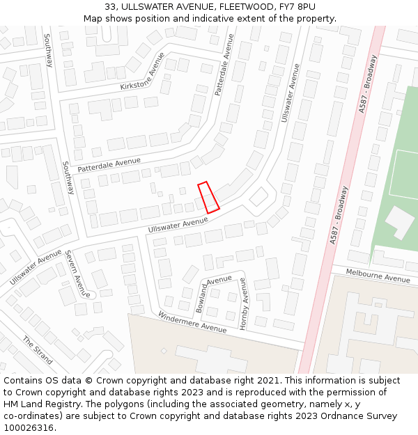 33, ULLSWATER AVENUE, FLEETWOOD, FY7 8PU: Location map and indicative extent of plot
