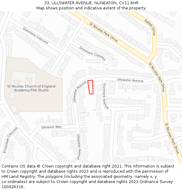 33, ULLSWATER AVENUE, NUNEATON, CV11 6HR: Location map and indicative extent of plot