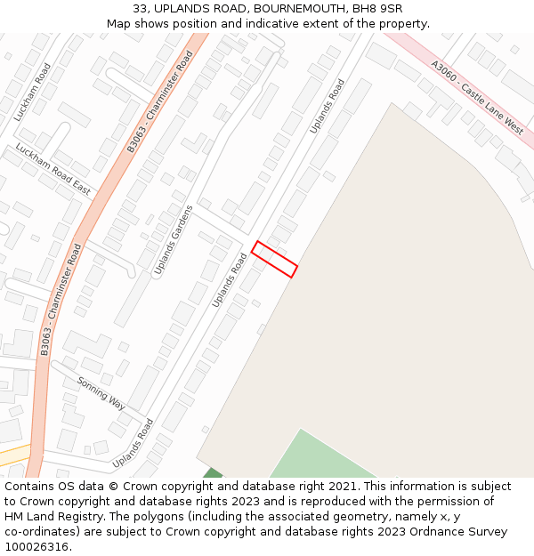 33, UPLANDS ROAD, BOURNEMOUTH, BH8 9SR: Location map and indicative extent of plot