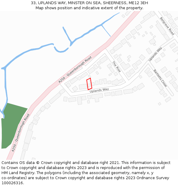 33, UPLANDS WAY, MINSTER ON SEA, SHEERNESS, ME12 3EH: Location map and indicative extent of plot