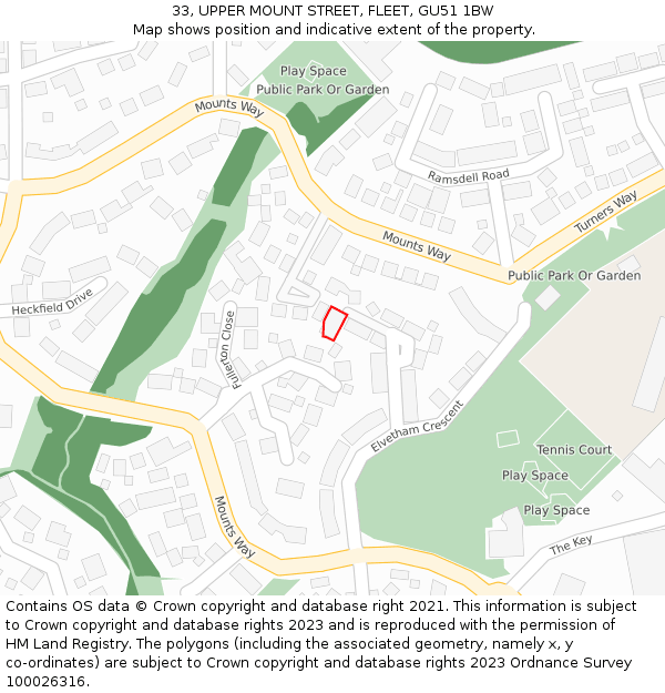 33, UPPER MOUNT STREET, FLEET, GU51 1BW: Location map and indicative extent of plot