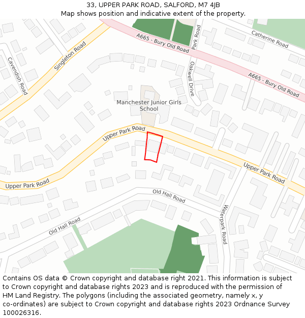 33, UPPER PARK ROAD, SALFORD, M7 4JB: Location map and indicative extent of plot