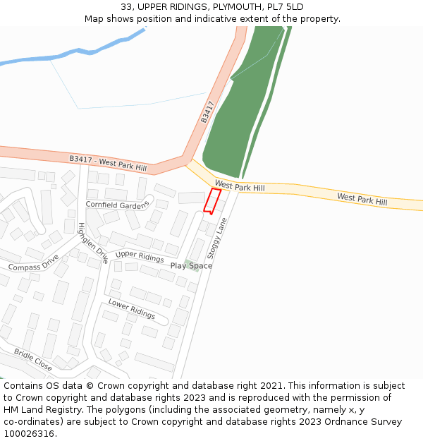 33, UPPER RIDINGS, PLYMOUTH, PL7 5LD: Location map and indicative extent of plot