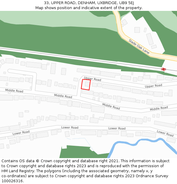33, UPPER ROAD, DENHAM, UXBRIDGE, UB9 5EJ: Location map and indicative extent of plot