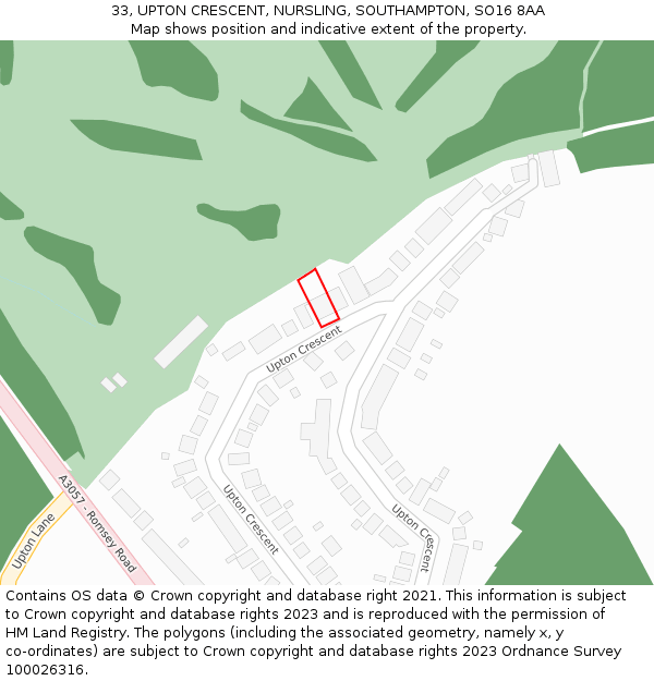 33, UPTON CRESCENT, NURSLING, SOUTHAMPTON, SO16 8AA: Location map and indicative extent of plot