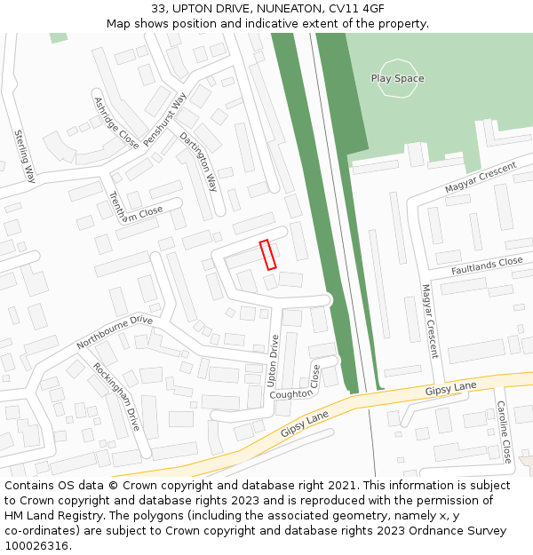 33, UPTON DRIVE, NUNEATON, CV11 4GF: Location map and indicative extent of plot