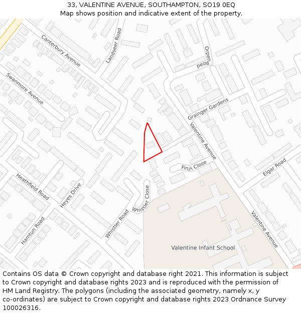 33, VALENTINE AVENUE, SOUTHAMPTON, SO19 0EQ: Location map and indicative extent of plot