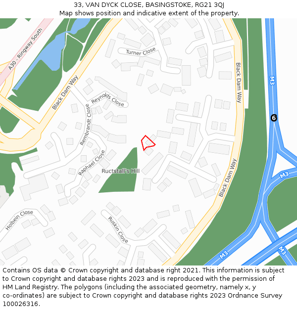 33, VAN DYCK CLOSE, BASINGSTOKE, RG21 3QJ: Location map and indicative extent of plot