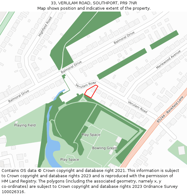 33, VERULAM ROAD, SOUTHPORT, PR9 7NR: Location map and indicative extent of plot