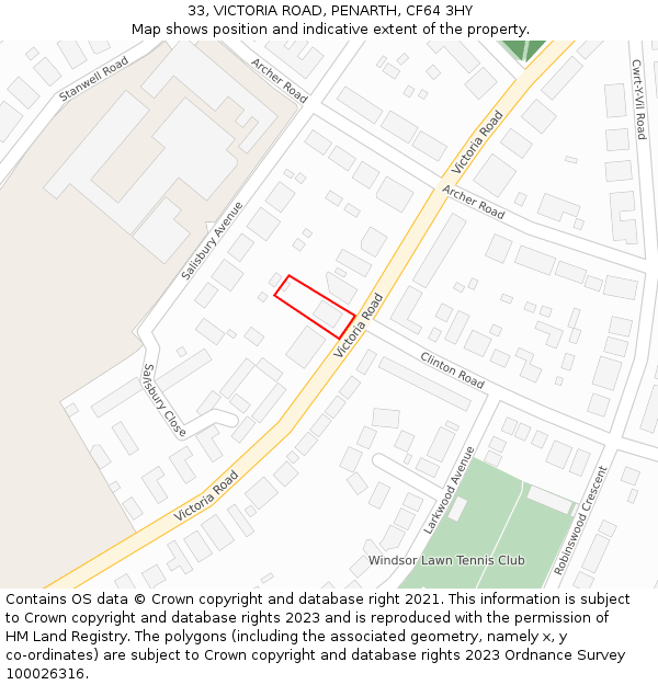 33, VICTORIA ROAD, PENARTH, CF64 3HY: Location map and indicative extent of plot